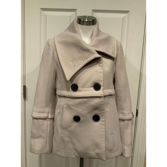 Elie Tahari Cream Double Breasted 100% Wool Pea Coat, Size 6